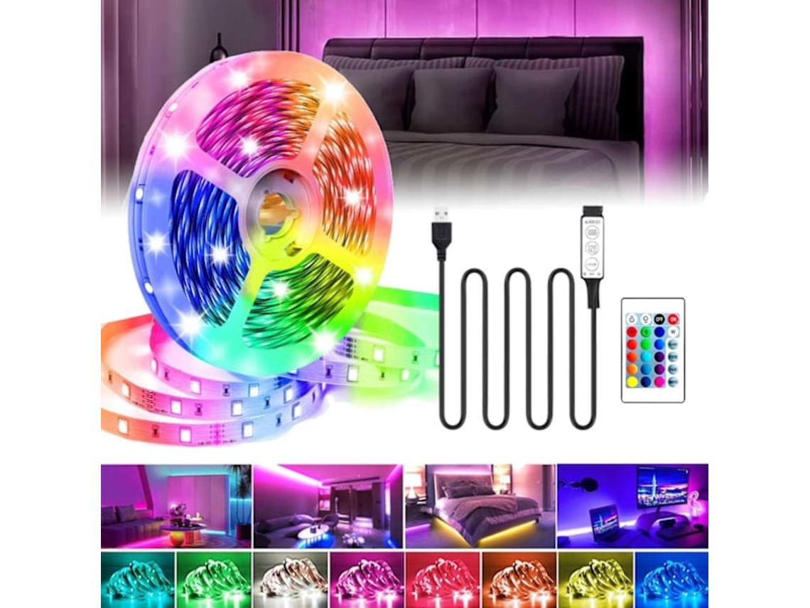 Cordão Led Rgb 5 M 5 V Usb Com Comando Autoadesiva Para Tv E Setup - Lurelia