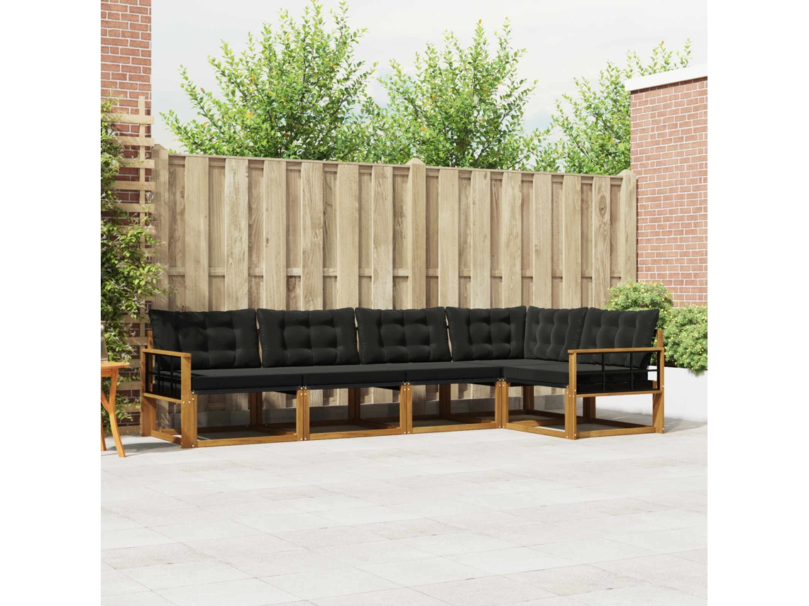 Vidaxl Conjunto De Sofás Para Exterior 5 Unid. Natural E Preto