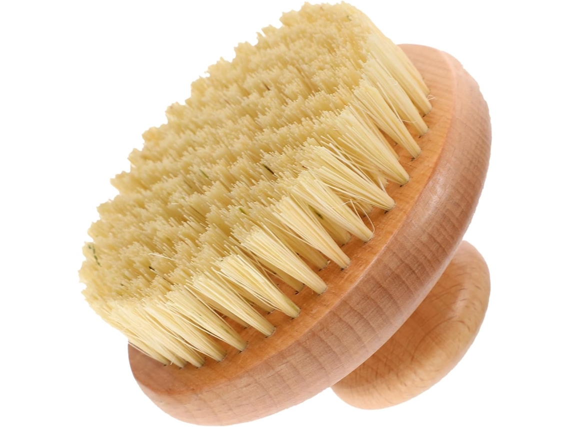 Escova De Banho Esfoliante Healeved Com Cabo Curto Em Madeira Natural, Escova Corporal Confortável Para Pele Macia