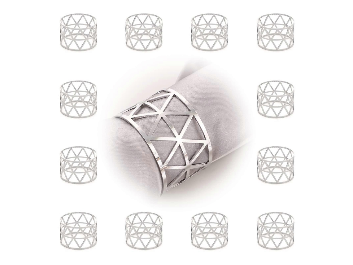Rebe 12 Anéis de Guardanapo Ouro e Prata, Design Triangular Oco, para Natal, Casamentos e Aniversários, Decoração de Mesa Reutilizável