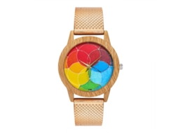 Relógio de quartzo unissex com pulseira de silicone e malha, cor ouro rosa.