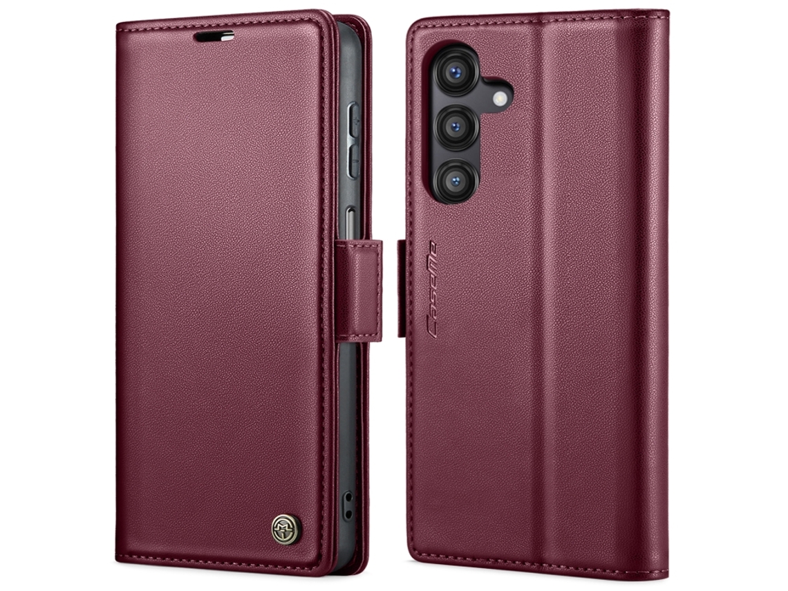 Capa Para Samsung Galaxy A14 5g Borboleta Fivela Litchi Textura De Telefone De Couro Rfid Antirroubo Vinho Vermelho
