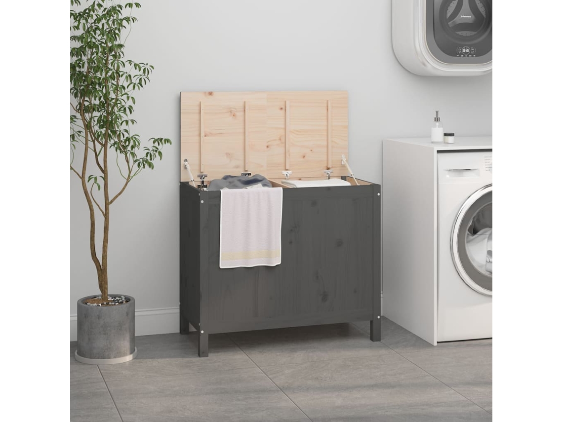 Vidaxl Caixa Para Roupa 88,5x44x76 Cm Madeira De Pinho Maciça Cinzento