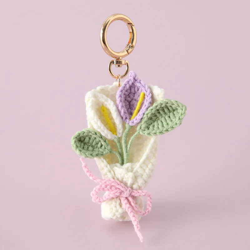 Novo Pingente De Buquê De Crochê, Chaveiro De Flor Tricotada, Mini Buquê Criativo