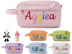 Estojo De Lápis Personalizado Em Veludo Cotelê Para Meninas E Adolescentes - Volta Às Aulas - Com Nome (rosa)