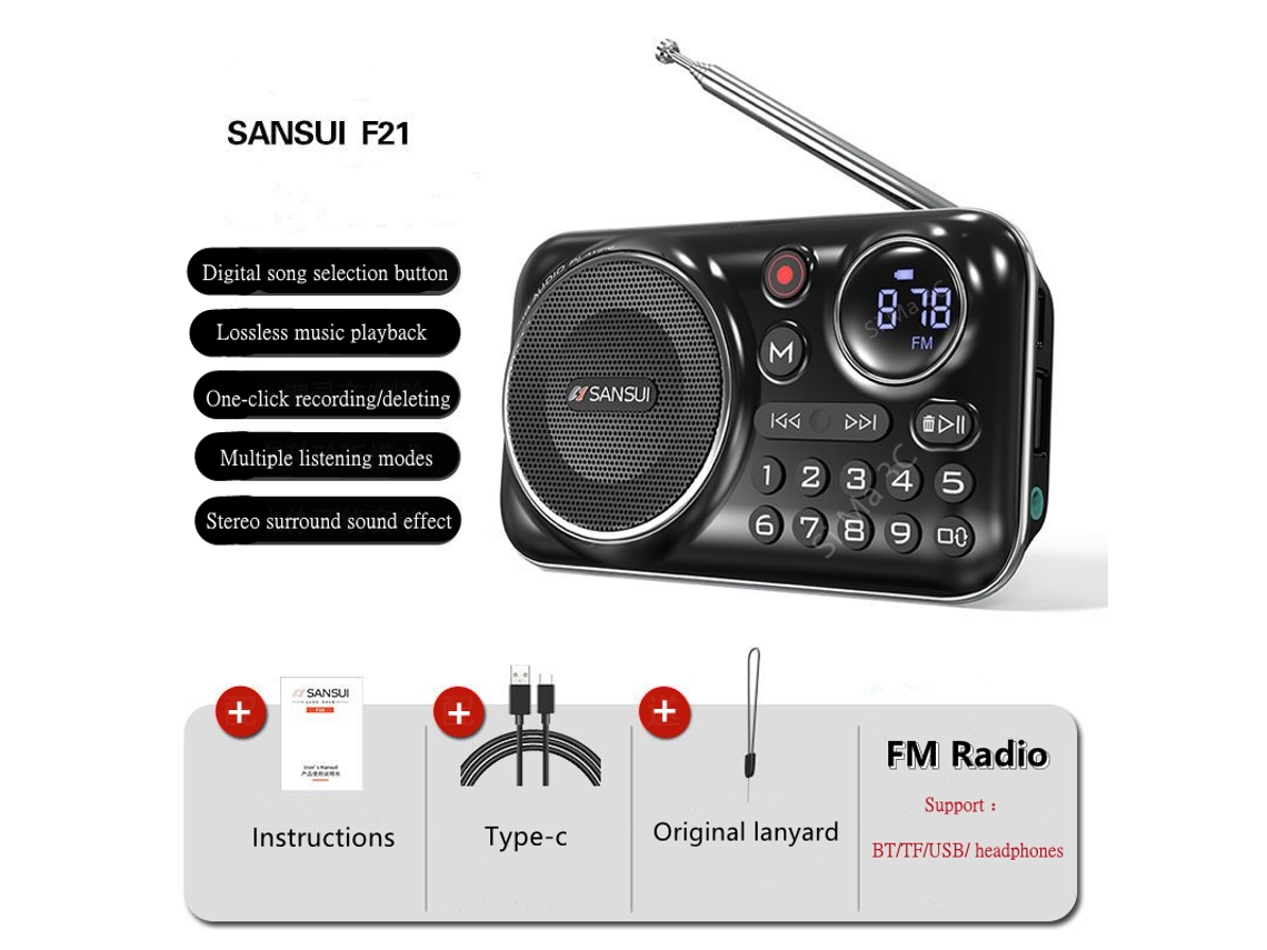 Rádio Fm Bluetooth 5.0 Alto Falante Mini Rádio Portátil Para Idosos Hifi Tf/usb Mp3 Player De Música Suporte Para Gravação De Fone De Ouvido Slowmoose