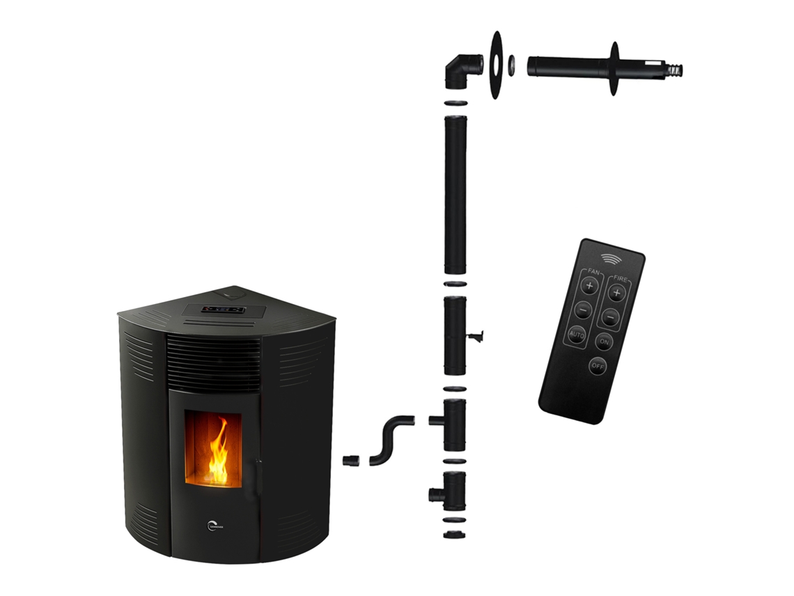 Salamandra A Pellets De Canto Iseos 12,2 Kw Preto Sannover Kit De Instalação