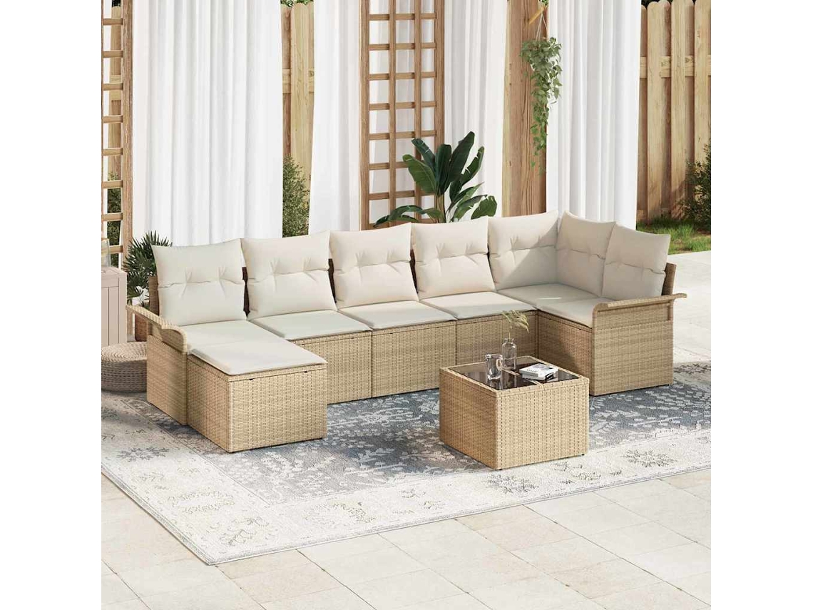 Vidaxl Conjunto De Sofá De Jardim 8 Unid. Bege Vime Pe