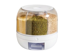 Dispensador De Grãos De Grande Capacidade, Recipiente Giratório Para Armazenamento De Arroz Com Copo Medidor Para Cozinha, Alimentos Secos, Branco, 27