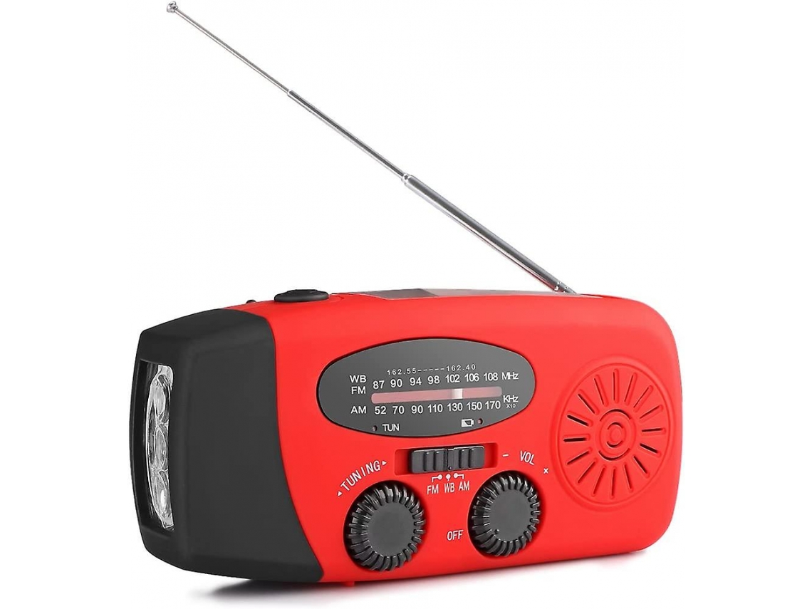 Rádio fm portátil multifuncional AQUAFORGE com manivela, energia solar