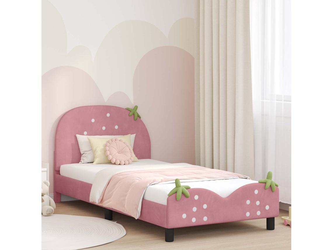 Vidaxl Estrutura De Cama Infantil Com Cabeceira Rosa 90 X 190 Cm