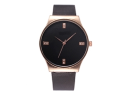 Reloj De Cuarzo Con Correa De Malla De Acero Inoxidable Y Piedras Strass (negro Oro Rosa)