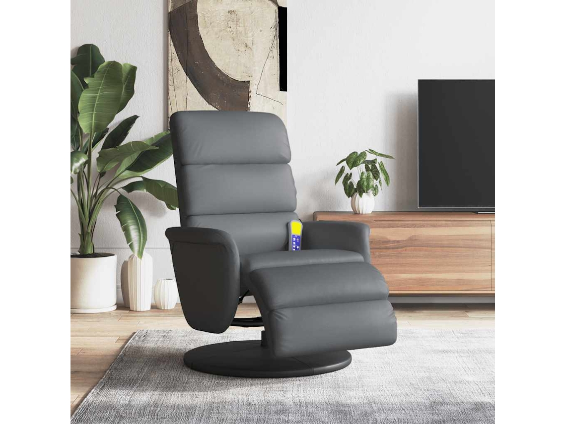 Vidaxl Cadeira Massagens Reclinável C/apoio Pés Couro Artificial Cinza