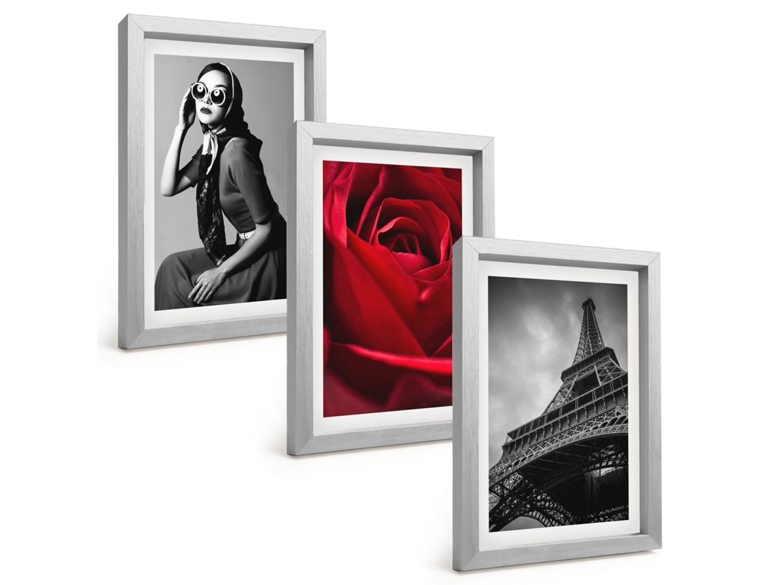 Composição De Quadrosdama Parisiense Com Óculos Eiffel Moldura Prateada Imagens Para Um Quarto Infantil Espelharte (3 Peças 20x30 Cm)