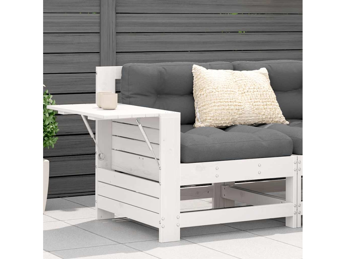 Vidaxl Sofá De Jardim C/ Apoio Braços/mesa Apoio Pinho Maciço Branco
