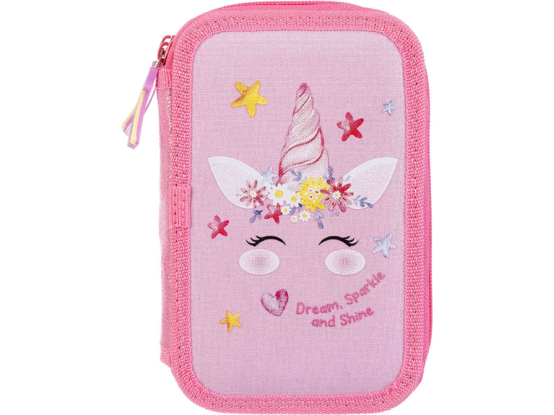 Estojo Box 2 Divisórias Rosa Unicorn Note!