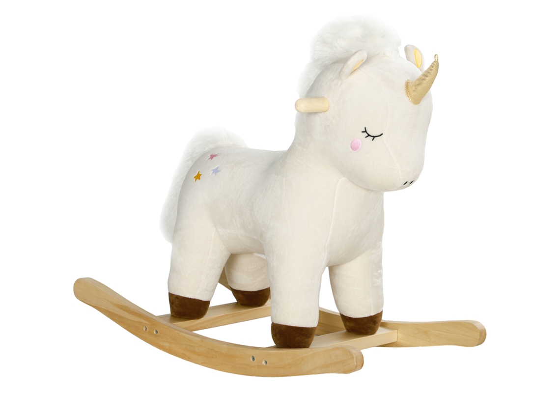 Cavalo De Balanço Unicórnio Para Crianças De 2 A 4 Anos Com Sons E Capa Macia, Branco