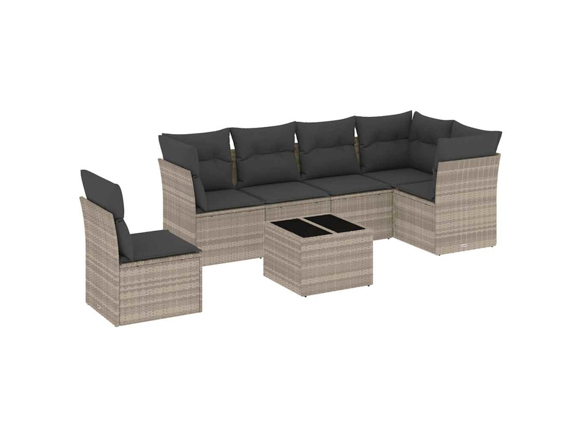 Maison Exclusive - 7 Pcs Conj. Sofás Jardim Com Almofadões Vime Pe Cinzento-claro