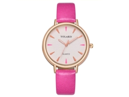 Relógio de Pulso Feminino Simples de Quartzo com Pulseira de Couro Pu Rosa Intenso