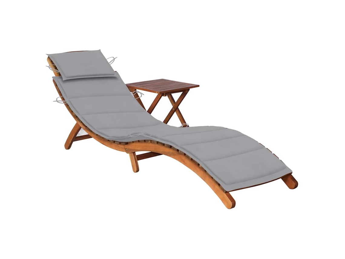 Vidaxl Espreguiçadeira De Jardim Com Mesa E Almofadão Acácia Maciça