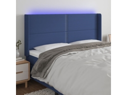 Vidaxl Cabeceira De Cama C/ Luzes Led Tecido 183x16x118/128 Cm Azul