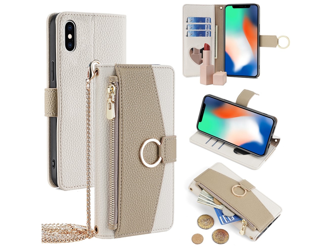 Capa Em Couro Pu Com Pega Para Apple Iphone X / Xs - Branco