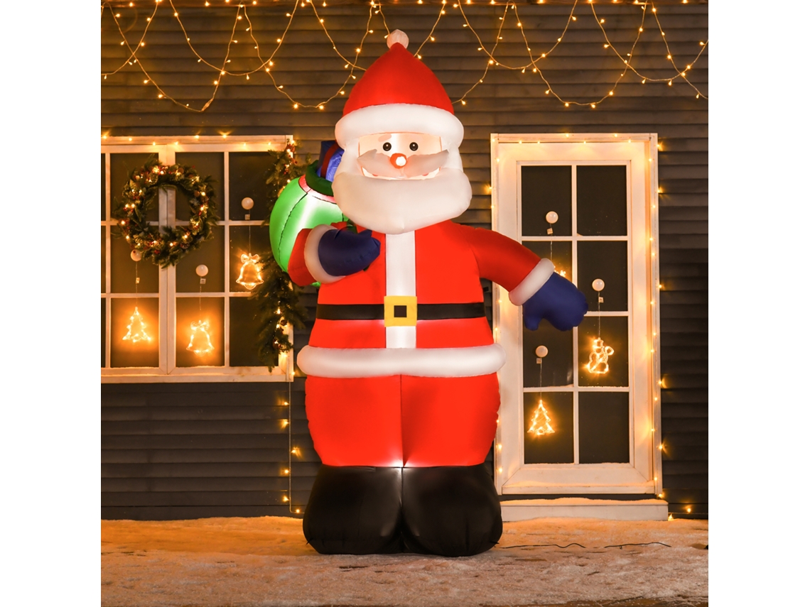 Père Noël Gonflable Led 2,4h M Avec Hotte Polyester Imperméable Rouge