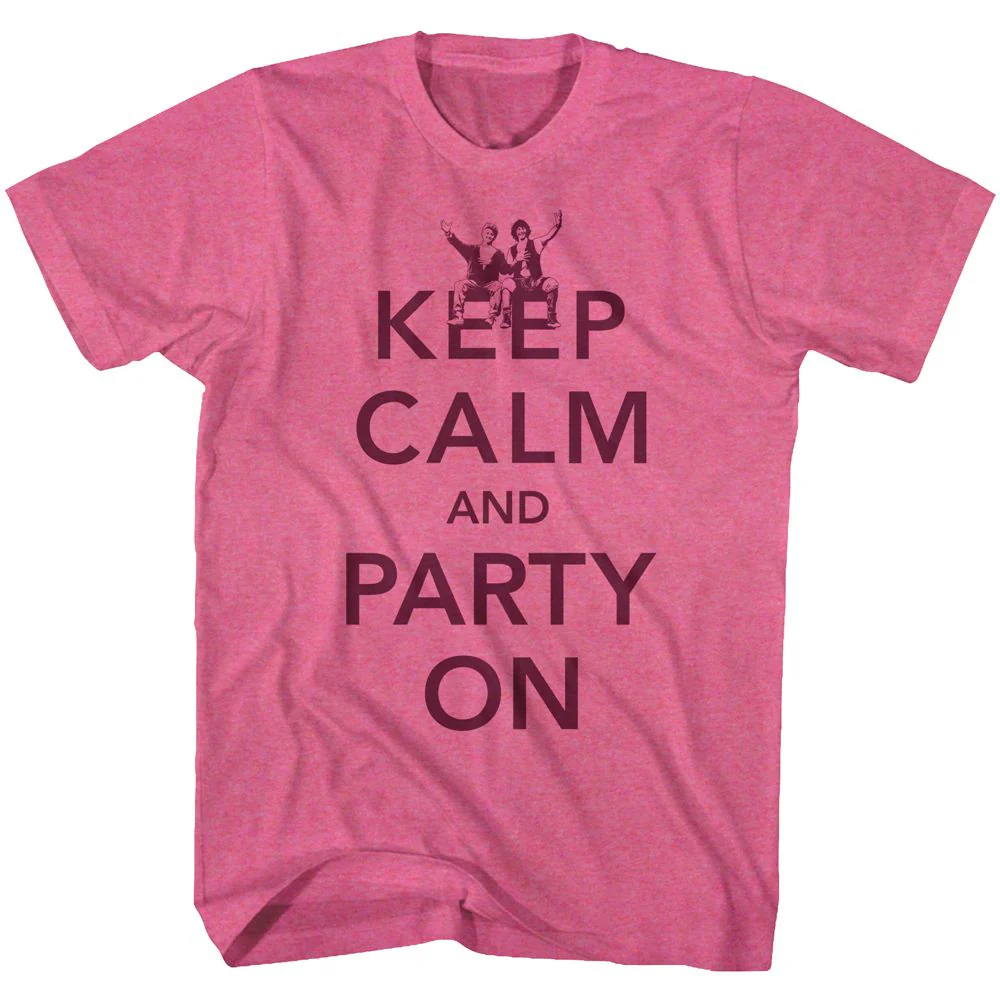 Unisex Adult T-shirt Rockinstone Bill And Ted Party Heather Retro Pink Sizexxl