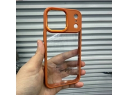 Capa Para Iphone 17 Pro Max Laranja Com Protetor De Lente Metálico Transparente E Resistente A Impactos