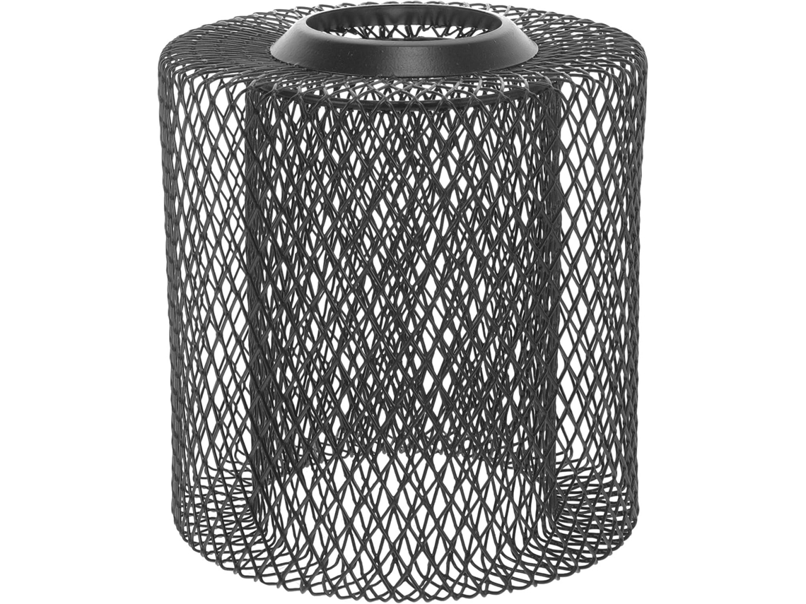 Luminária Pendente Vazada Em Ferro Forjado, Preta Fosca, 100x110 Mm, Com Cúpula Geométrica De Camada Dupla.