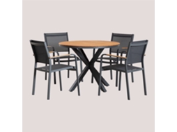 Conjunto De Mesa Redonda Archer E 4 Cadeiras De Jardim Madeira De Eucalipto Cinza Grafito Sklum (ø100 Cm)