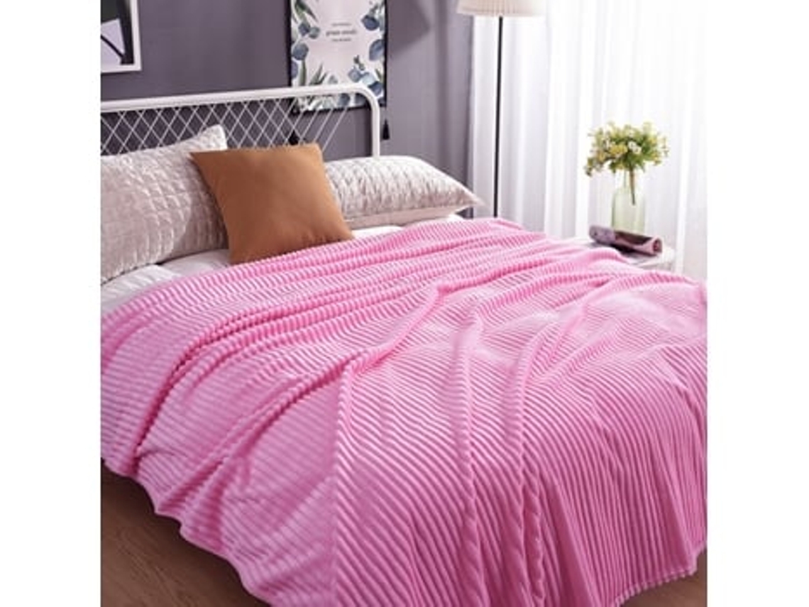 Manta de veludo mágica de cor sólida com listras verticais largas, manta de flanela, manta de lã, manta romântica para presente rosa OEM