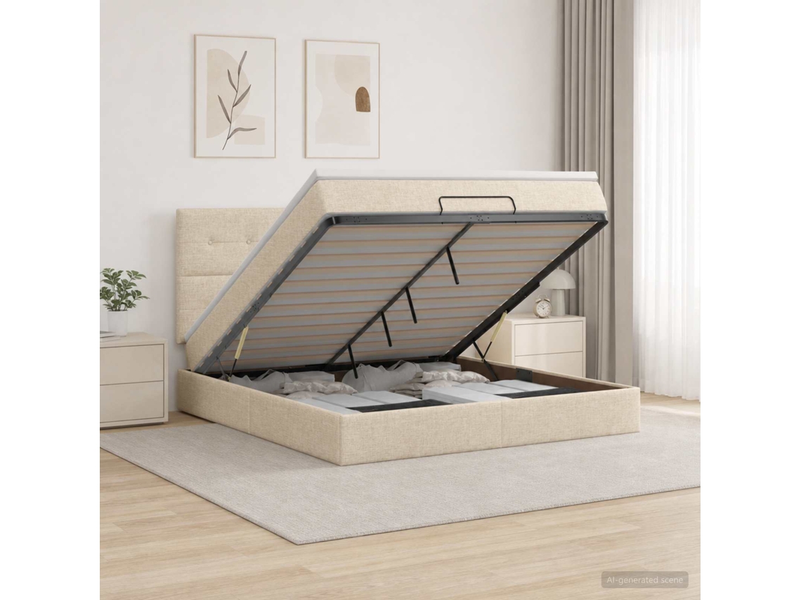 Vidaxl Cama Ottoman Com Colchão E Led Creme 180 X 200 Cm Tecido