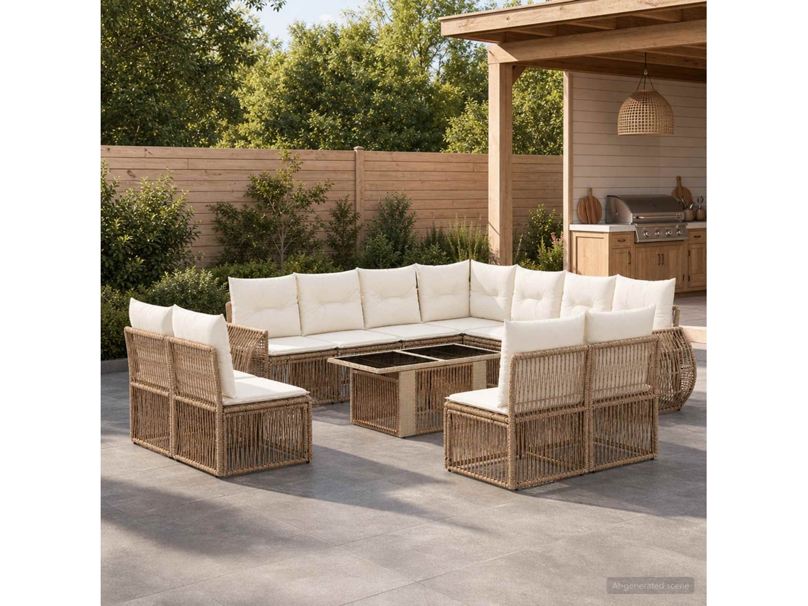 Vidaxl Conjunto De Sofá De Jardim 12 Unid. Bege E Branco Creme Vime Pe