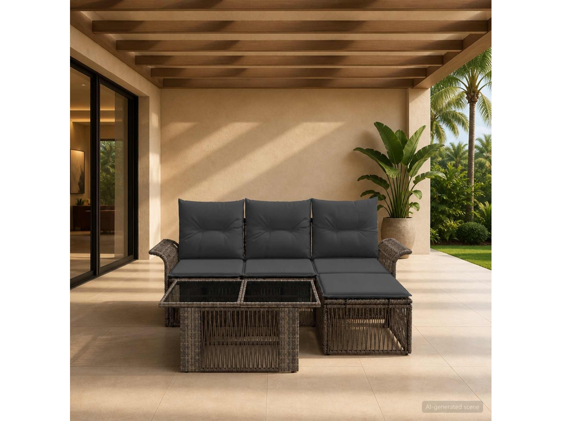 Vidaxl Conjunto De Sofá De Jardim 5 Unid. Cinza E Cinza Escuro Vime Pe