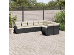 Jogo de Sofá 9 Peças P/ Jardim C/ Almofadões Vime Pe Preto Dkd Home Decor