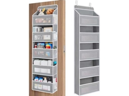 Organizador De Porta Com 5 Prateleiras Em Tecido Não Tecido - Cinza - 40x17x145 Cm - Tommy01
