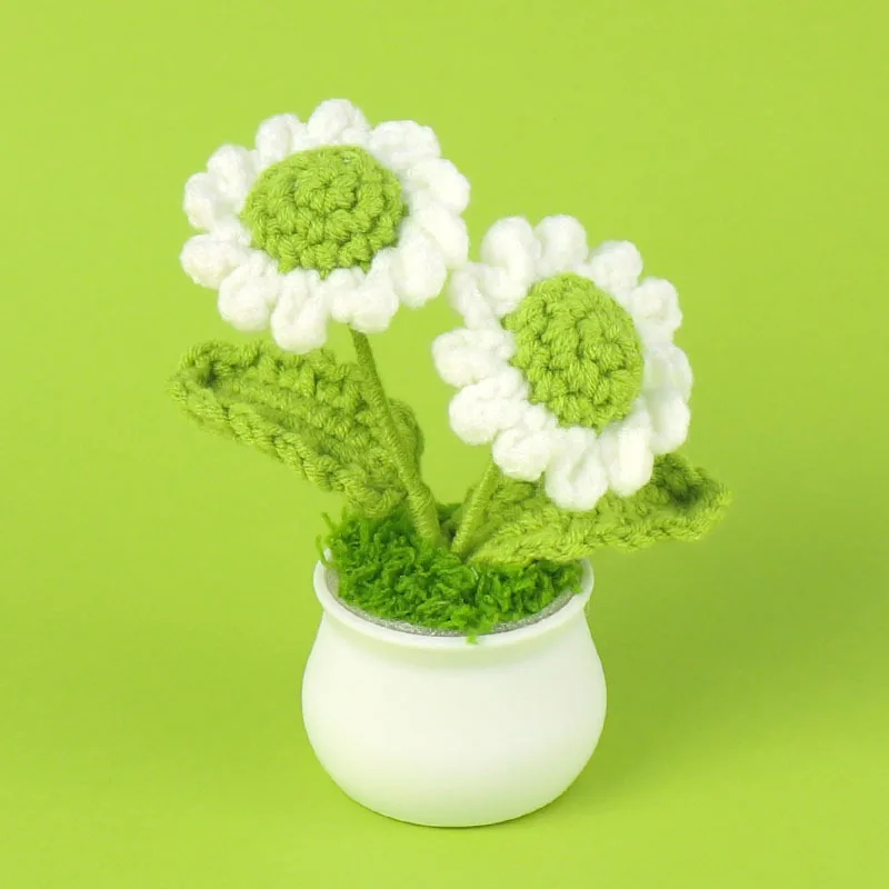 Vasos De Flores Criativos Tricotados, Mini Flores Artificiais, Plantas De Crochê Feitas À Mão
