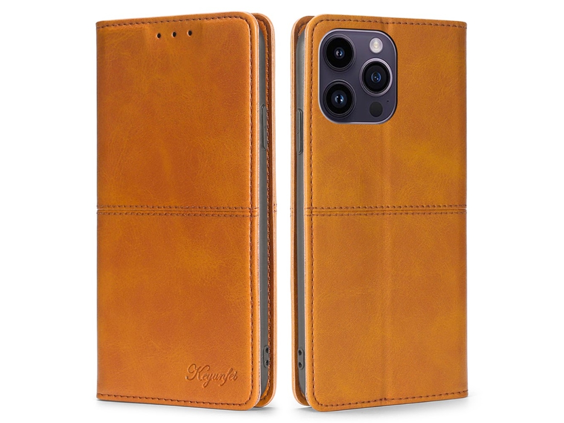 Capa Para Iphone 15 Pro Pele Sintética Com Porta-cartões Castanho