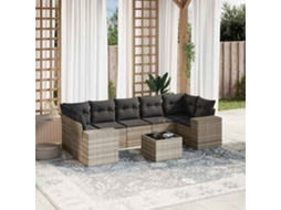 Vidaxl 8 Pcs Conj. Sofás Jardim C/ Almofadões Vime Pe Cinzento-claro