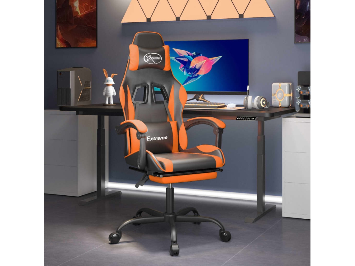 Vidaxl Cadeira Gaming C/ Apoio P/ Pés Couro Artificial Preto E Laranja