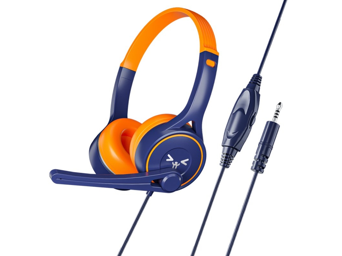 Auscultadores Estéreo Universal Leve Slamento de Ruído Design Ergonômico Montados na Cabeça com Fio de 3,5 Mm Azul Laranja
