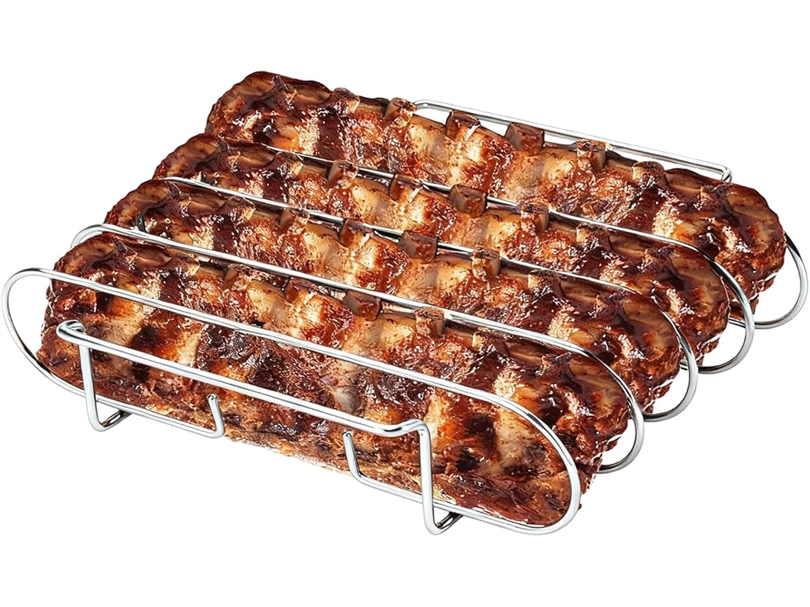 Suporte Para Costelas De Churrasco | 4 Espaços, Grade Vertical Grande E Prática | Acessórios Para C Gokoco