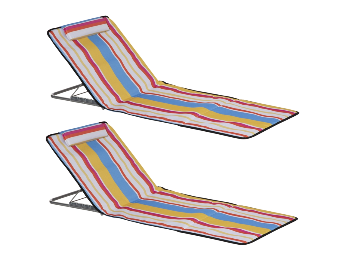 Conjunto 2 Esteiras Praia Dobráveis Encosto Ajustável Bolsa Transporte 124x53x45cm Multicolor