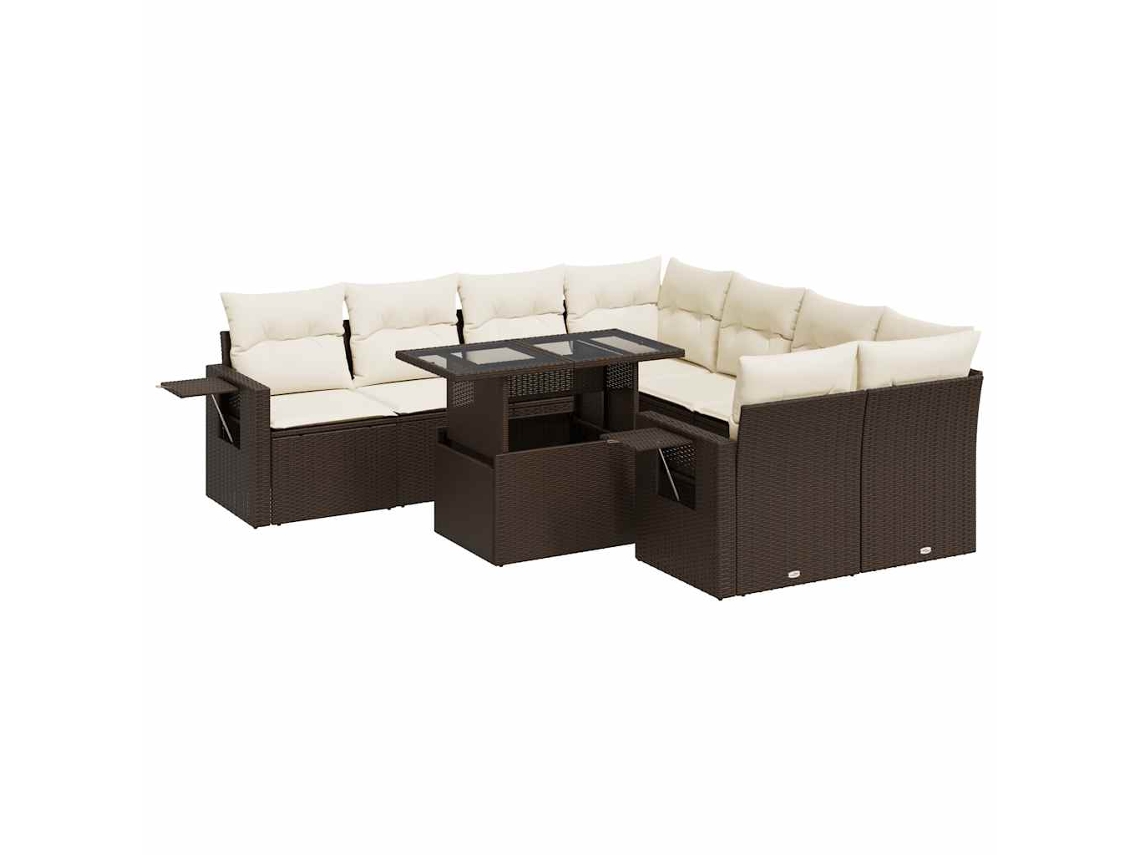 Conjunto de 9 Sofás para Jardim com Almofadões Vime Pe Castanho MAISON EXCLUSIVE