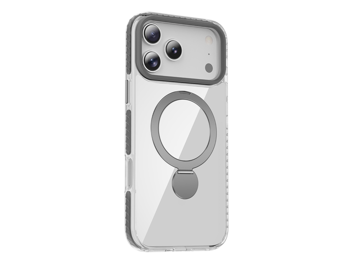Capa Magsafe Para Iphone 17 Pro - Cinza Transparente Com Suporte De Anel