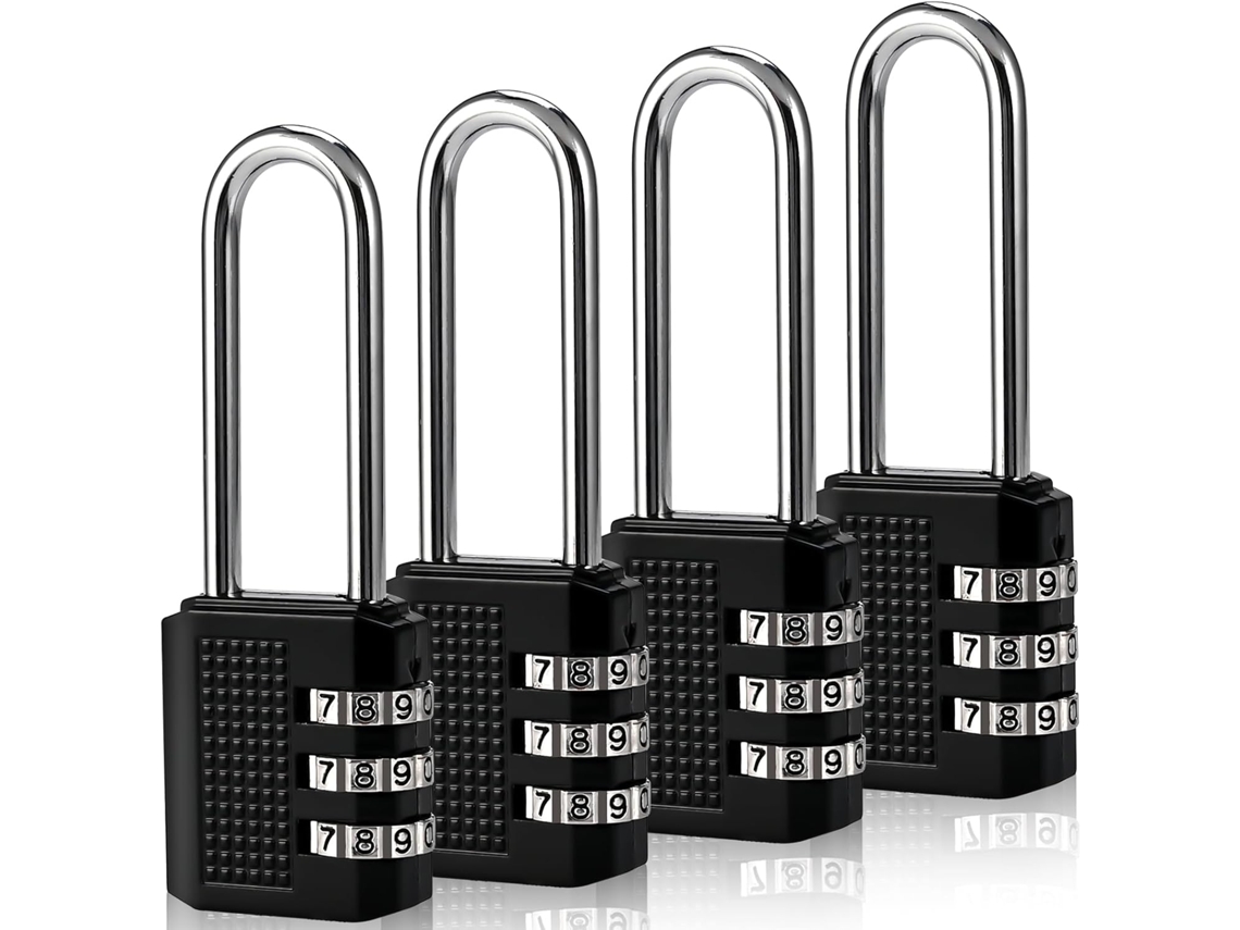 Conjunto De 4 Cadeados Com Código De 3 Dígitos, Com Haste, Pequeno, 2,2 Polegadas, Para Armários