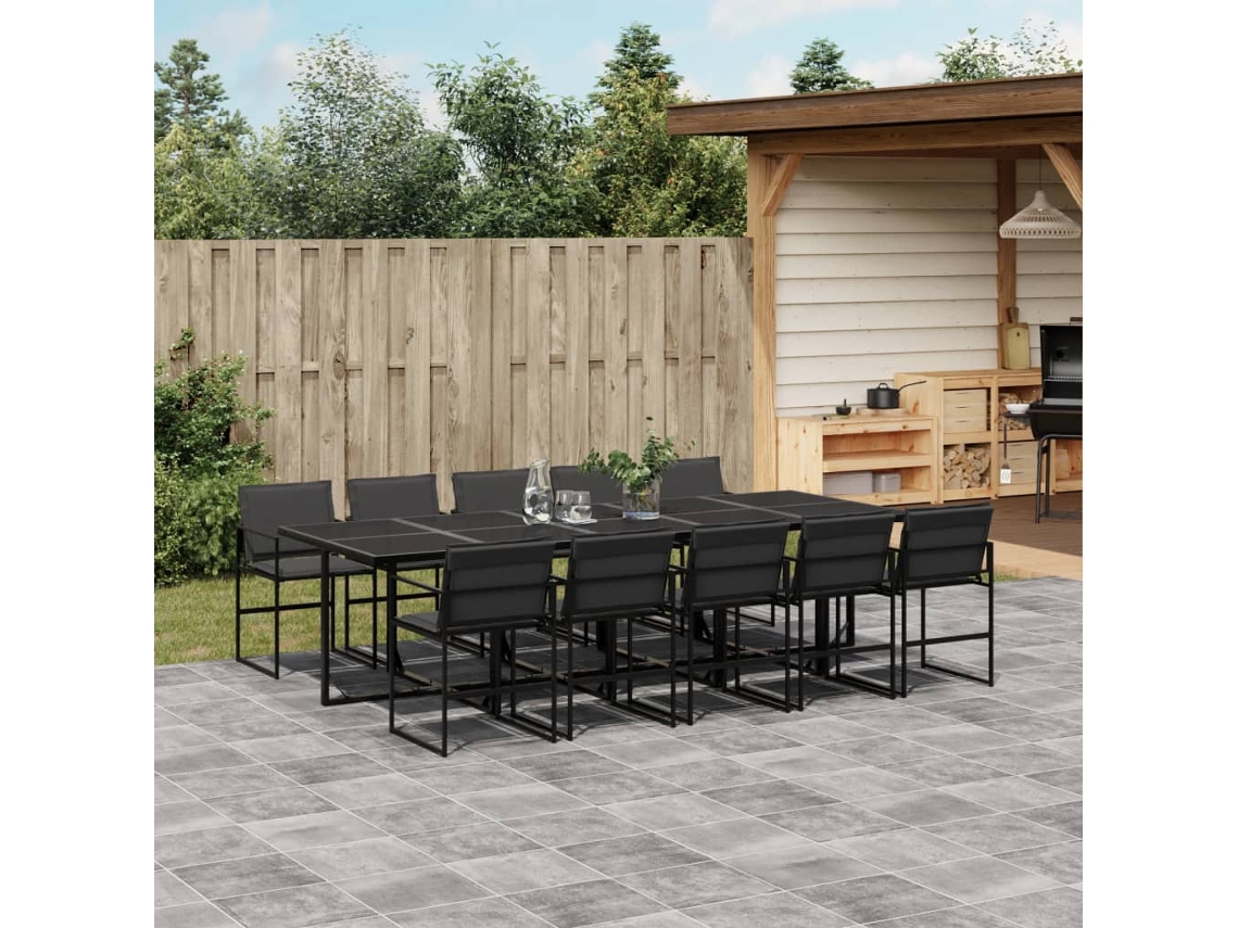 Vidaxl 11 Pcs Conj. de Jantar P/ Jardim C/ Almofadões Textilene Preto