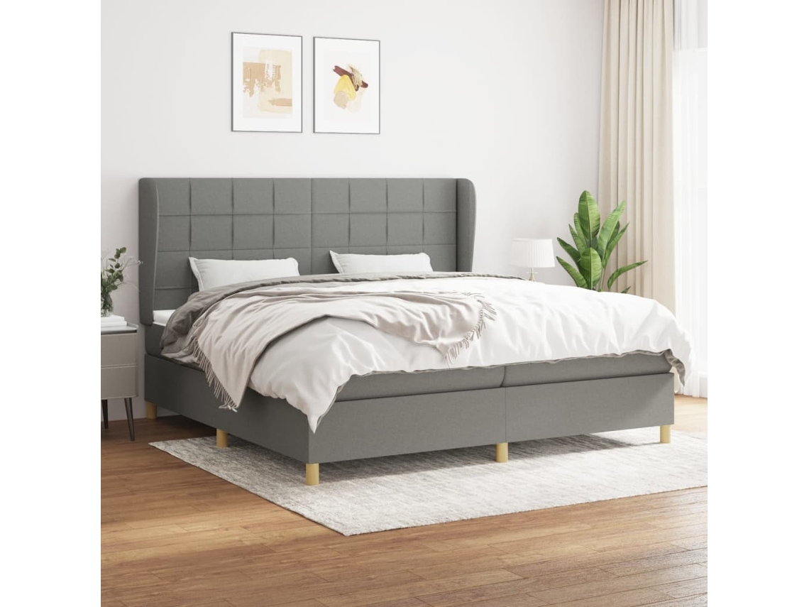 Vidaxl Cama Com Molas/colchão 200x200 Cm Tecido Cinzento-escuro