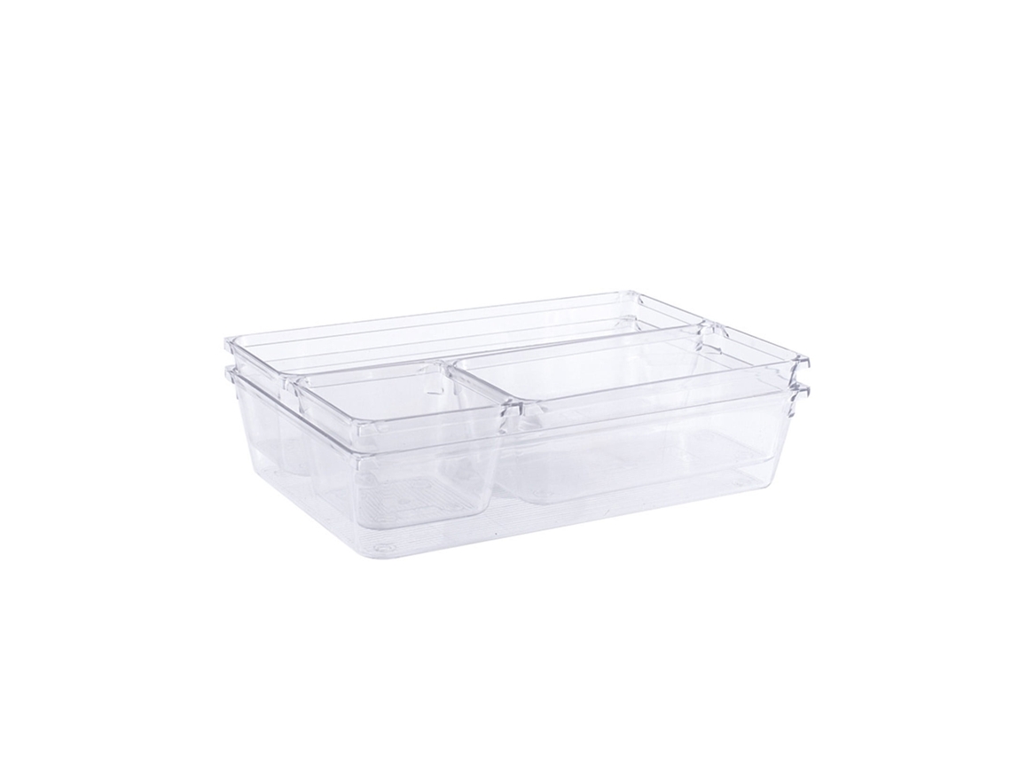 Conjunto 4 Peças Organizadores De Gavetas Transparentes - Caixas Versáteis Para Maquilhagem, Utensílios E Escritório